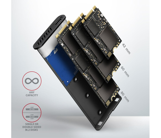 AXAGON EEM2-SG2 Obudowa zewnętrzna aluminiowa bezśrubowa USB-C 3.2 Gen 2 M.2 NVMe & SATA SSD + USB-A - USB-C redukcja - 1353424 - zdjęcie 7